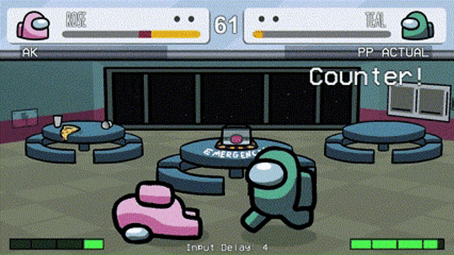 two among us characters are playing a game and one of them is pink