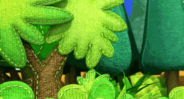 a cartoon drawing of a forest with trees and plants