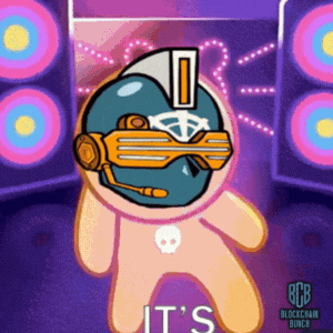 a cartoon character wearing a helmet and sunglasses says it 's blockchain bunch