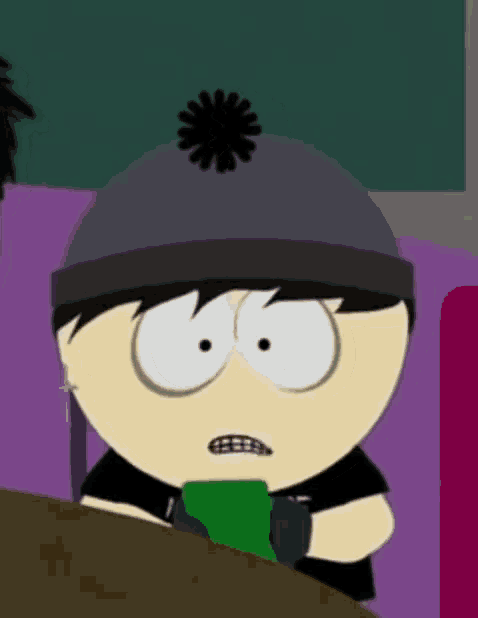 a cartoon character with a black hat and a black flower on his hat