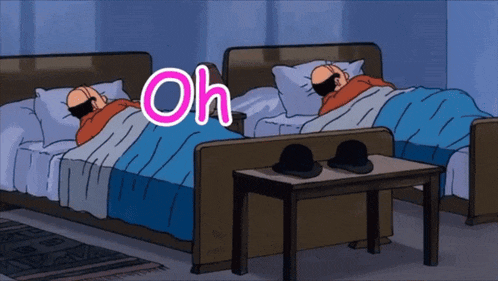 a cartoon shows two bald men sleeping in beds with the word oh above them