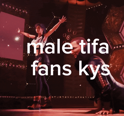 a poster that says male tifa fans kys with a man and a woman