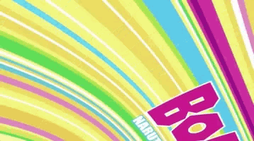 a cartoon character is standing on top of a large purple r on a colorful background