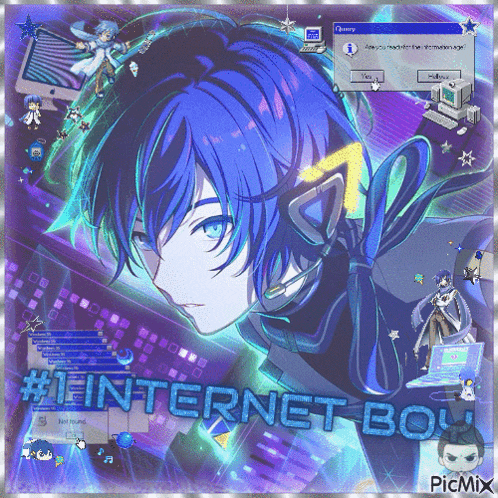 a picture of a boy with the words #internet boy