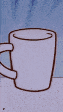 a cartoon hand holding a cup of coffee