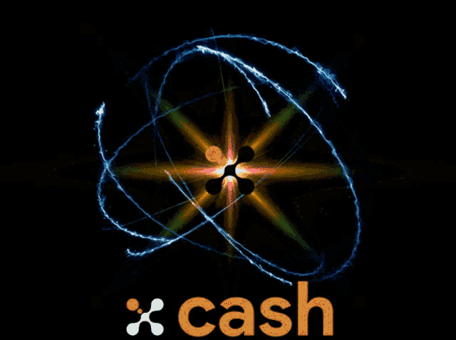 the word cash is on a black background with a glowing circle