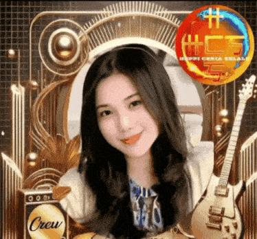 a picture of a girl with a guitar and the words crew on the bottom