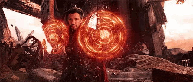 doctor strange is holding a magical circle in his hands in a scene from avengers : age of ultron .