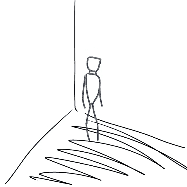 a drawing of a stick figure standing in a corner of a room