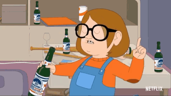 a cartoon of a girl holding a beer bottle with netflix written on the bottom