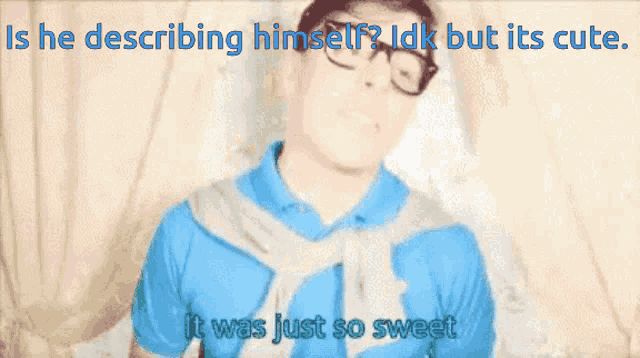 a picture of a man with glasses and the words " is he describing himself "