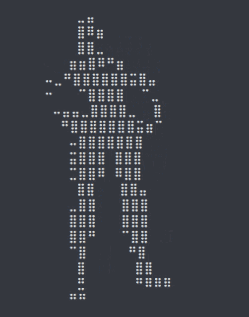 a drawing of a person made up of dots that says ' i 'm ' on it