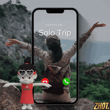 a phone screen displays a solo trip notification
