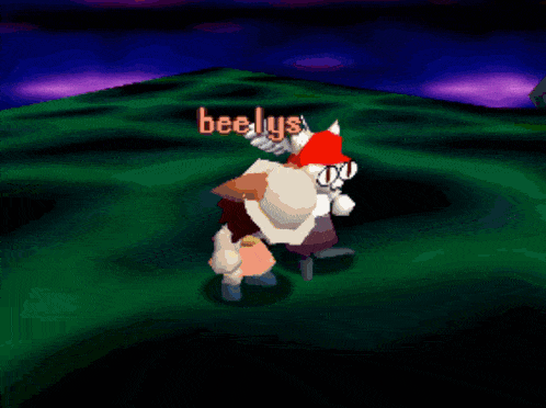 two cartoon characters are standing next to each other with the name beelys on the bottom
