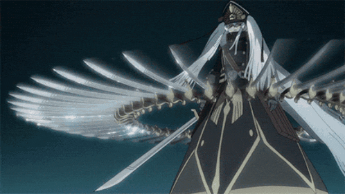 a cartoon character with wings and a sword in his hand