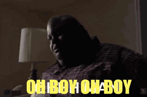 a man in a plaid shirt says oh boy oh boy in yellow