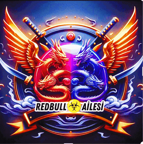 a logo for redbull ailesi with two dragons in the center