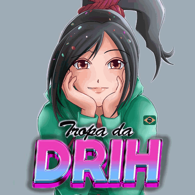 a cartoon of a girl with the word drih on it