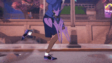 a person holding a purple umbrella while running