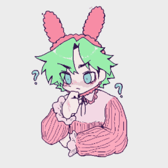 a drawing of a girl with bunny ears and a question mark above her head