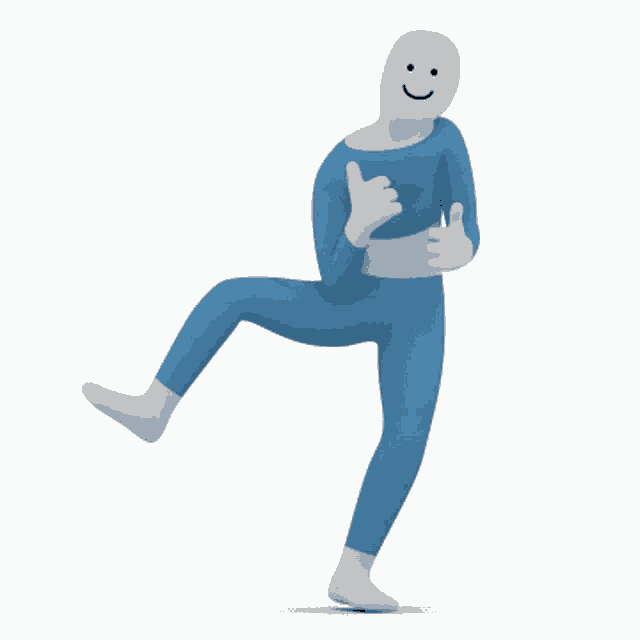 a blue and white cartoon character with a smile on his face giving a thumbs up