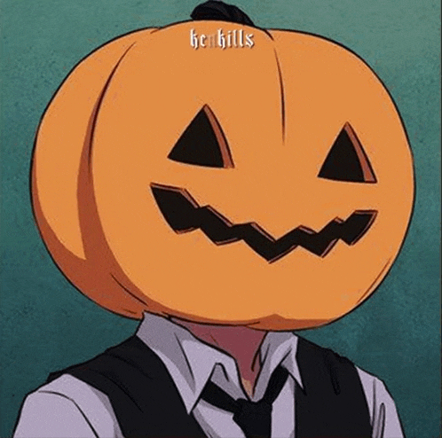 a man in a suit and tie with a pumpkin head .