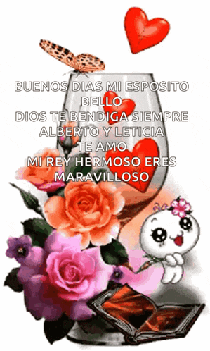a picture of flowers and hearts with a message in spanish
