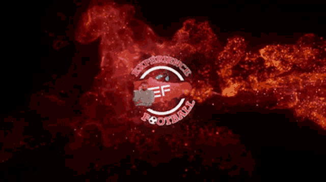 a logo for experience football is surrounded by red flames