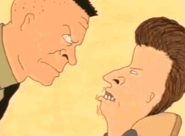 a cartoon of a man touching another man 's nose with his hand
