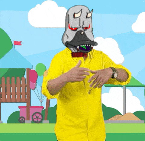 a man wearing a yellow shirt has a cartoon face on his face