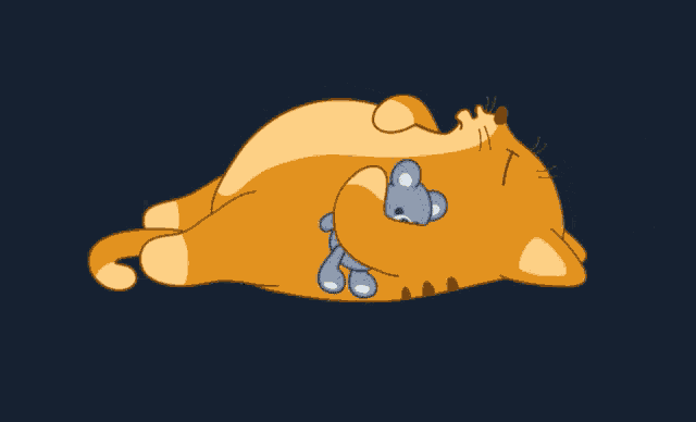 a cartoon of a cat laying down with a teddy bear and the words january written on the bottom