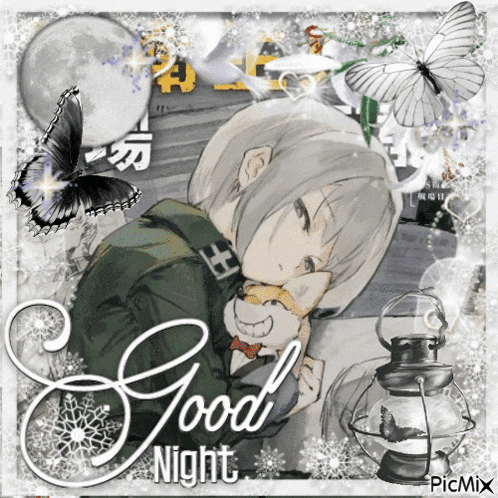 a picture of a girl hugging a cat with the words good night written on it