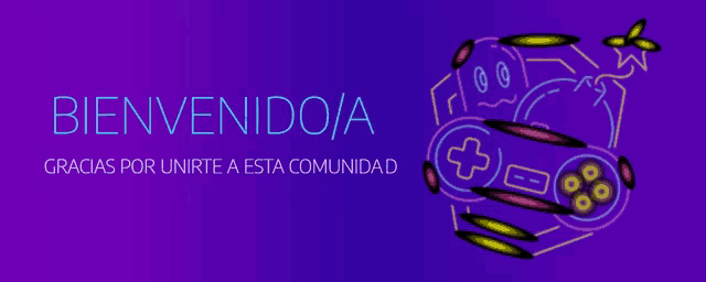 a neon sign that says bienvenido / a gracias por unirte a esta comunidad on a purple background