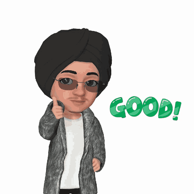 a cartoon character is giving a thumbs up and the word good is next to him