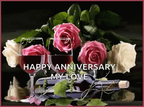 Happy Anniversary Wine GIF - Happy Anniversary Wine Flowers GIFs