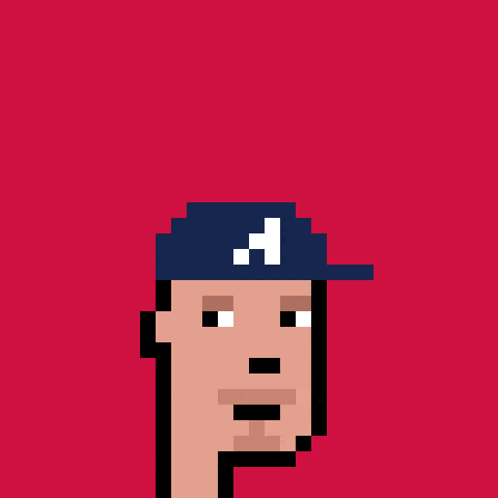 a pixel art drawing of a man wearing a baseball cap with the letter a on it