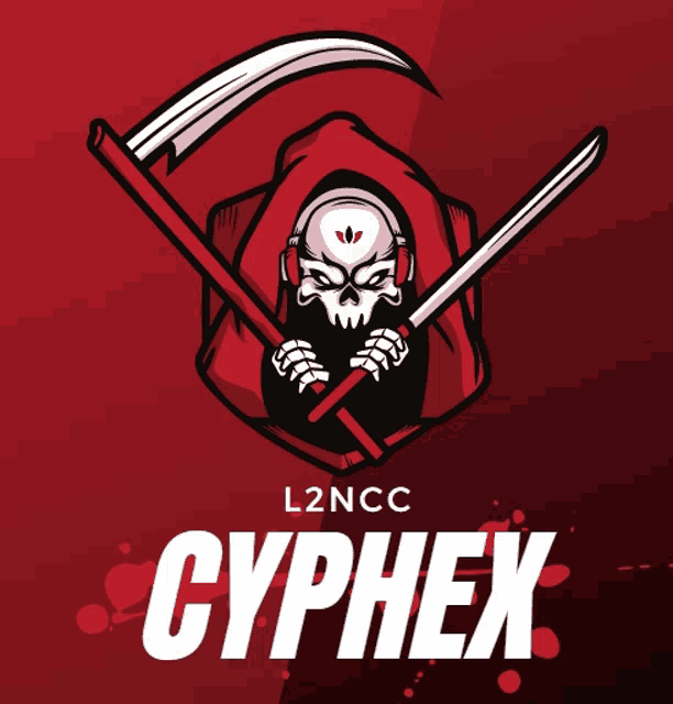 a logo for l2ncc cyphex shows a grim reaper with a scythe