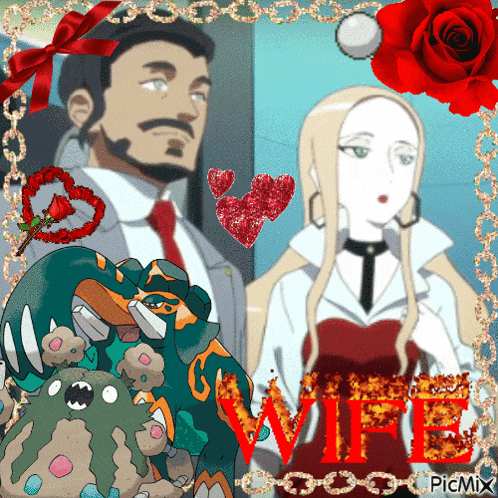 a picture of a man and a woman with the word wife in the middle