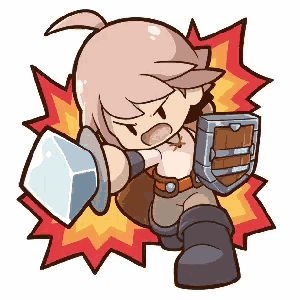 a cartoon drawing of a girl holding a shield and a sword