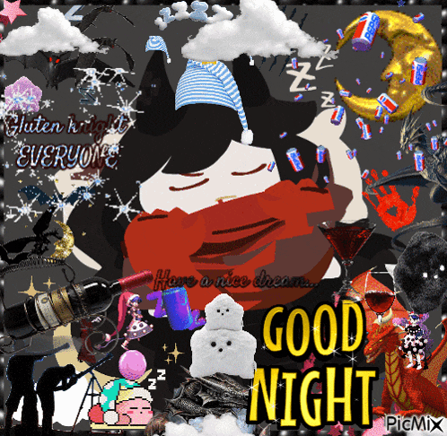 a collage of images with the words " good night " on the bottom