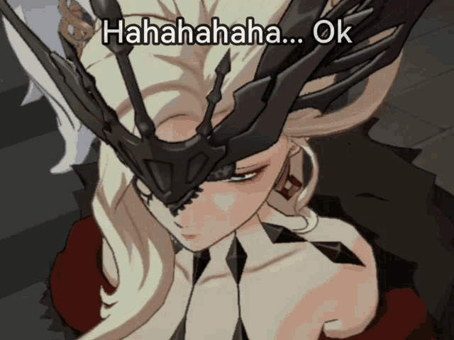 a cartoon of a woman wearing a mask with the words ' hahahahaha ok ' on the bottom