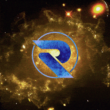 a blue letter r is in a circle on a yellow background