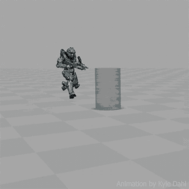 a 3d model of a soldier with the words animation by kyle dahl below it