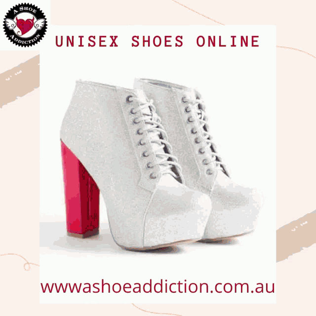 a pair of unisex shoes with the website www.shoeaddiction.com.au