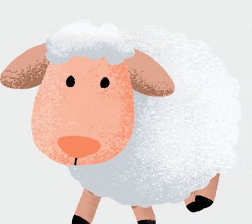a cartoon sheep with a pink face and white fur