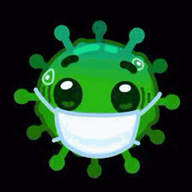 a cartoon illustration of a virus wearing a medical mask .