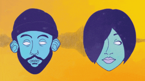 a cartoon of a man and a woman 's faces