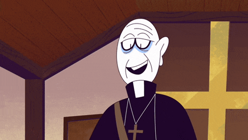 a cartoon of a priest wearing a cross necklace