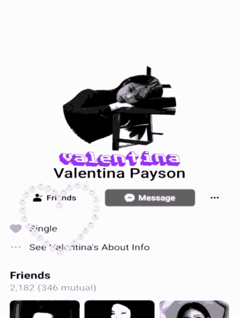 valentine valentina payson 's facebook page has a picture of her laying on a chair