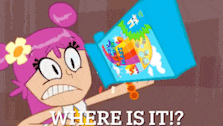 a cartoon girl is holding a map and asking where it is